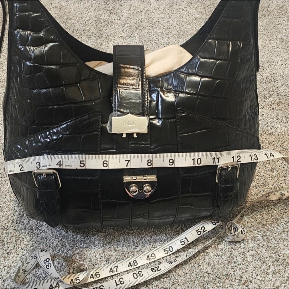 Lauren Ralph Lauren Black Croc-Embossed Leather Shoulder Bag - Picture 13 of 14